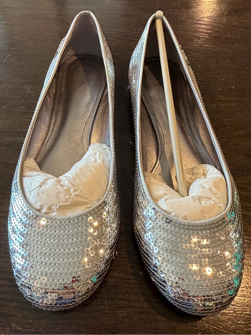VINTAGE Coach Poppy Collection “Shimmer” Silver Sequin Ballet Flats EUC SZ 8